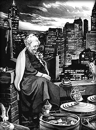 Woman With Cats Illustration